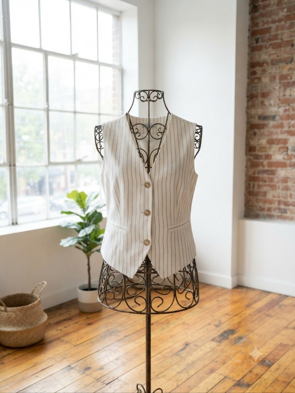 LOFT Cream Pinstripe Sleeveless Vest